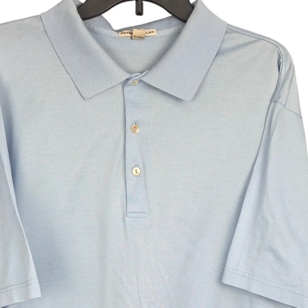 Peter Millar Mens Polo Shirt Light Blue XXL Short‎ Sleeve 100% Cotton Casual